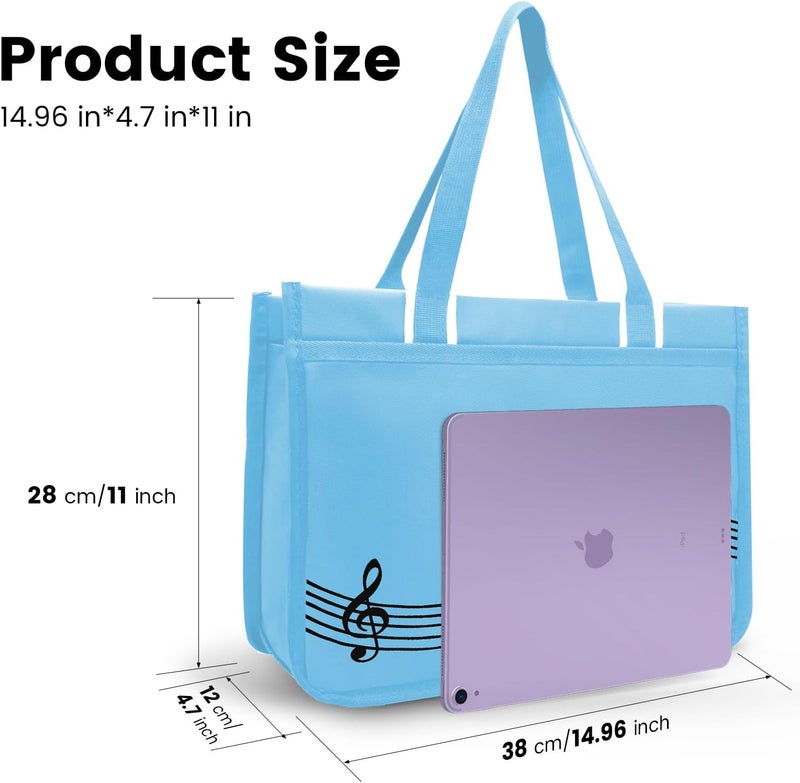 BestSounds Piano Bag, Zipper Waterproof Music Book Tote Bag Piano Accessories for Students Kids, Women, Gifts for Musicians (Blue Music) - Image 4